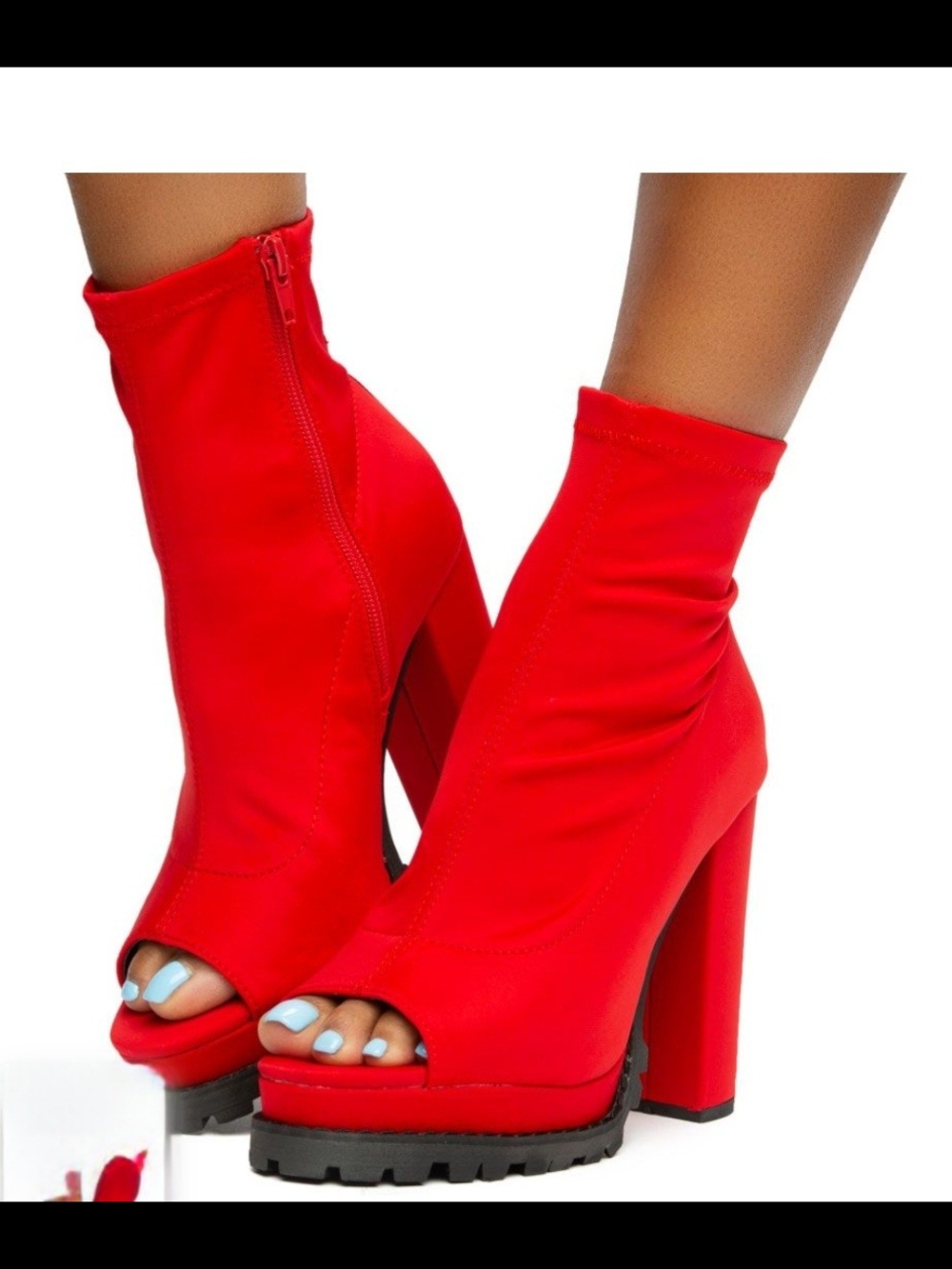 Liliana Red Peep-Toe Chunky Heel Ankle Boots